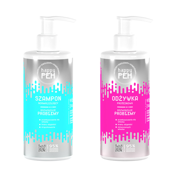 Zestaw Happy PEH proteinowy szampon i odżywka do włosów zniszczonych i przetłuszczających się 270 ml + 270 ml